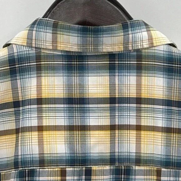 Marmot Plaid Short Sleeve Button Up Shirt Men’s L Yellow‎ Blue - Picture 2 of 10